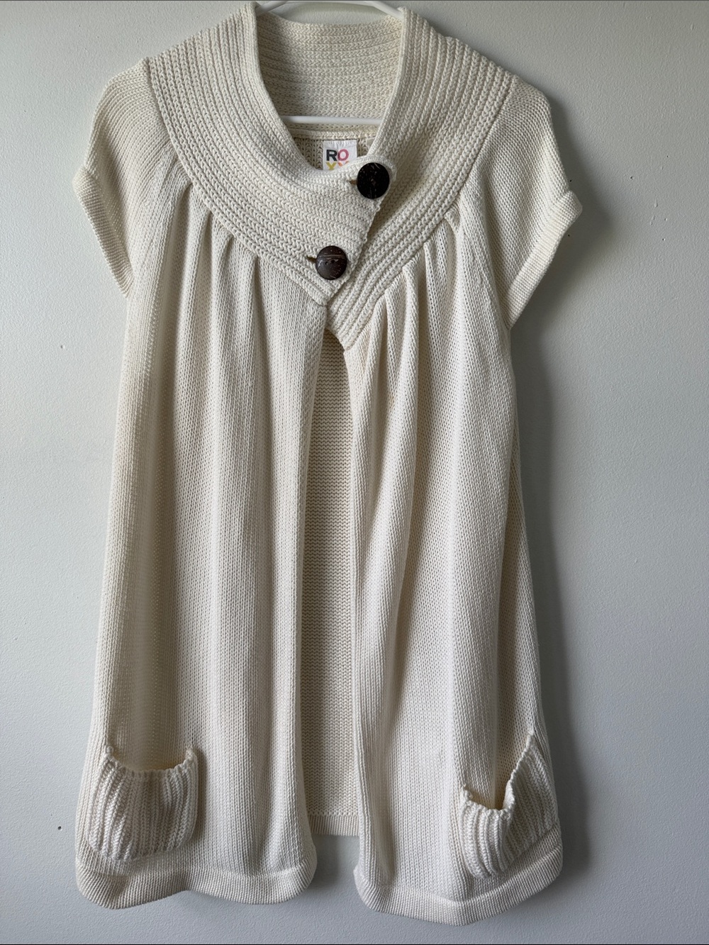 Roxy Cream Knit Short Sleeve Dress with Button Collar